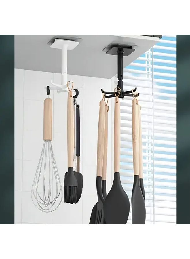 White Foldable Wall Mounted Kitchen Utensil Rack 360 Rotating No Drill Installation - Image 1
